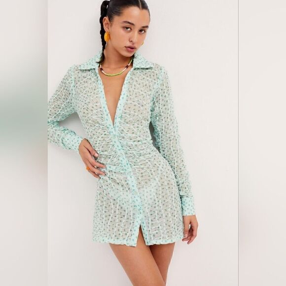 For Love And Lemons Drea Long Sleeve Sheer Mini Dress Size Extra Large NWT - Picture 1 of 15